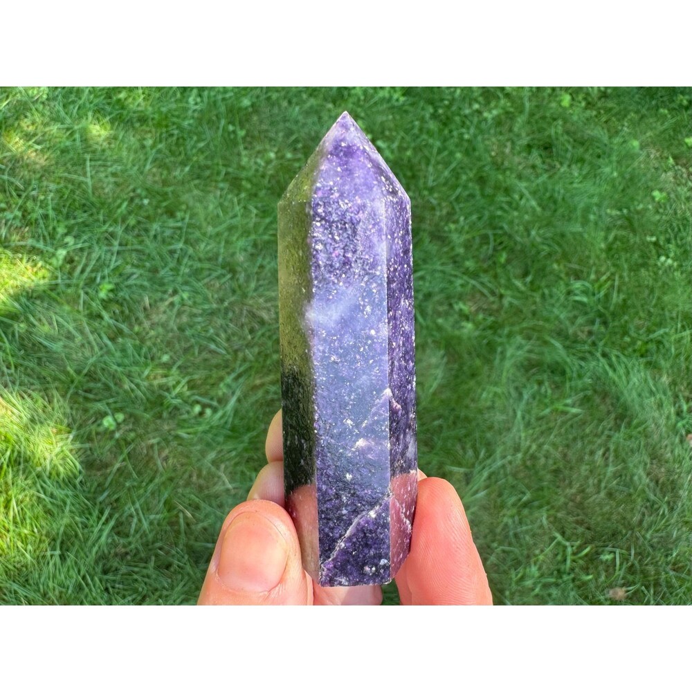 3" Lepidolite Crystal Tower: Polished Purple Mica Point, Anxiety Relief #3 - Picture 10 of 10